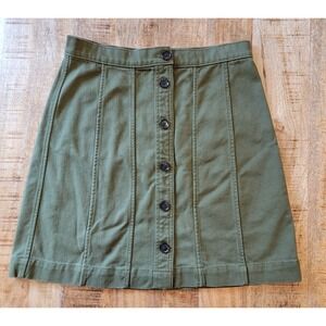 Banana Republic Mini Skirt Women's 8 Tall Olive Green Button Front A-Line Casual